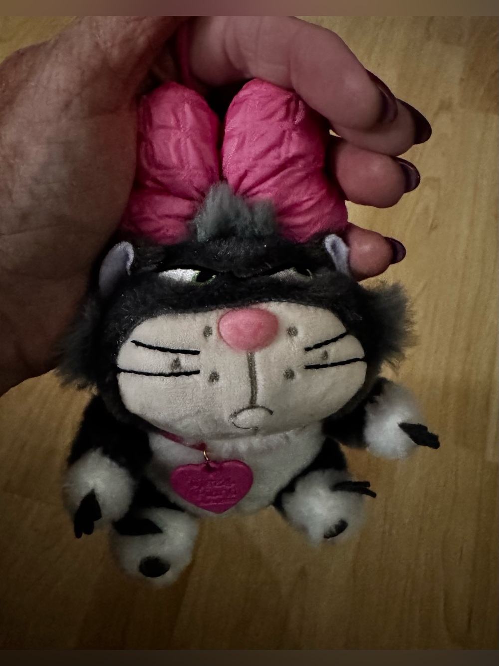 Plush Lucifer Toy with Pink Bow and Heart Tag. - Picture 3 of 6